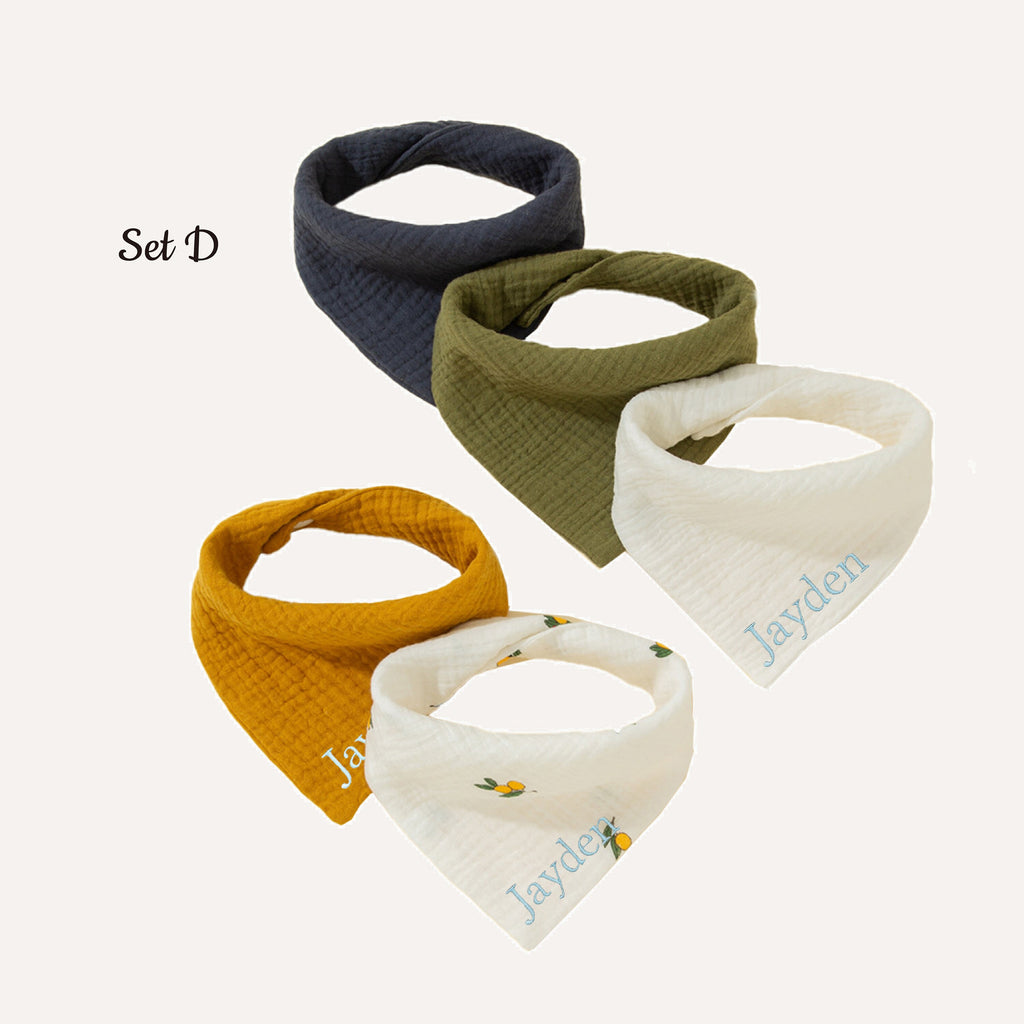 Personalized Baby Bibs Set of 5, 100% Cotton Embroidery Gift