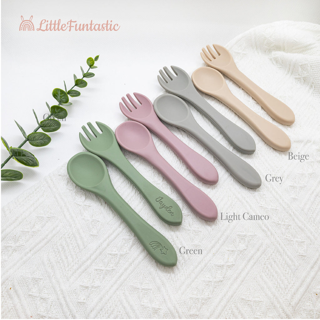Personalized kids Spoon and Fork Set / Silicone Spoon and Fork /Silicone Tableware/Daycare Spoon and Fork/Personalized Baby Shower Gift