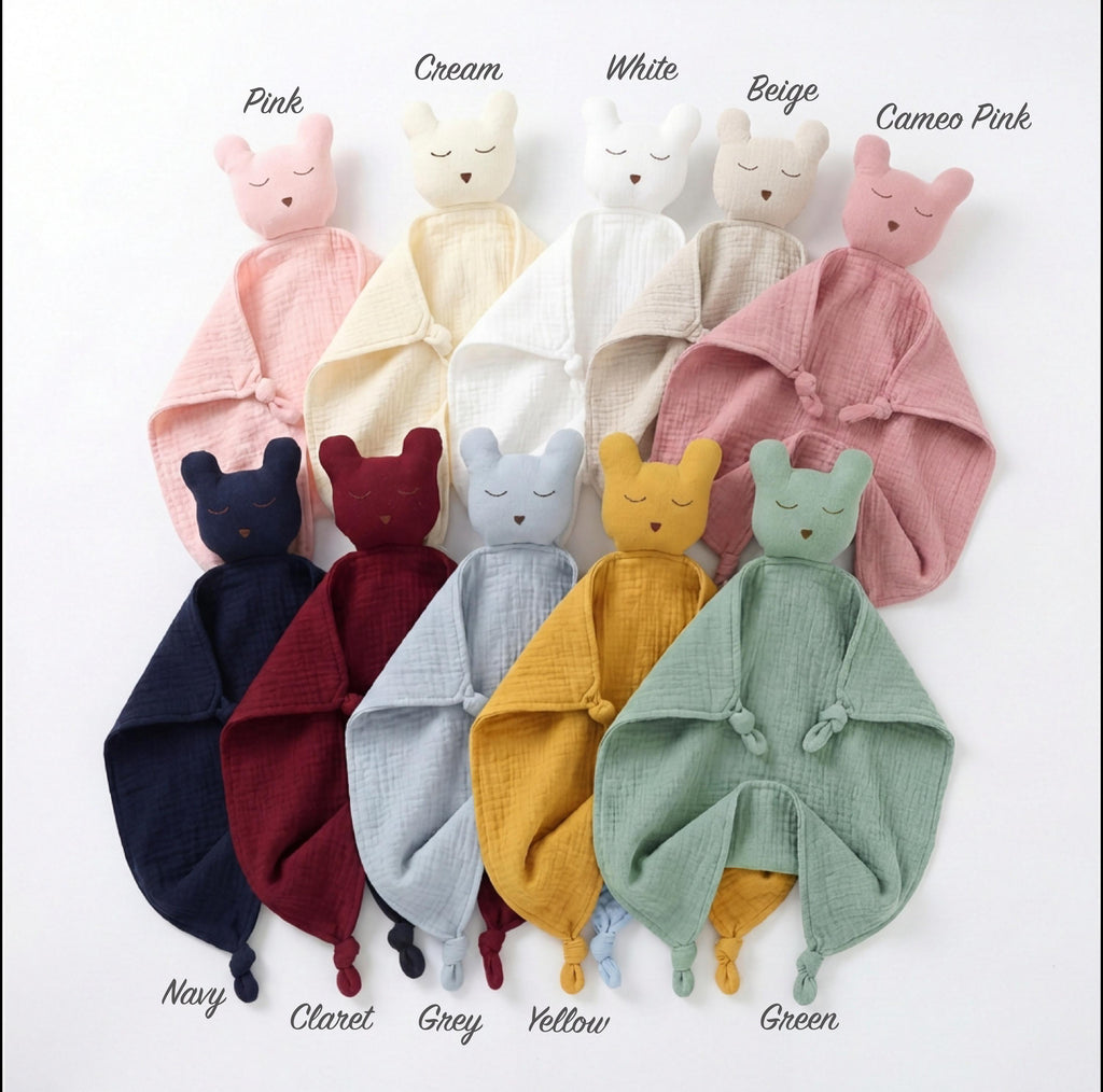 Personalized Organic Cotton Bear Lovey, Custom Name Embroidery, Baby Gift