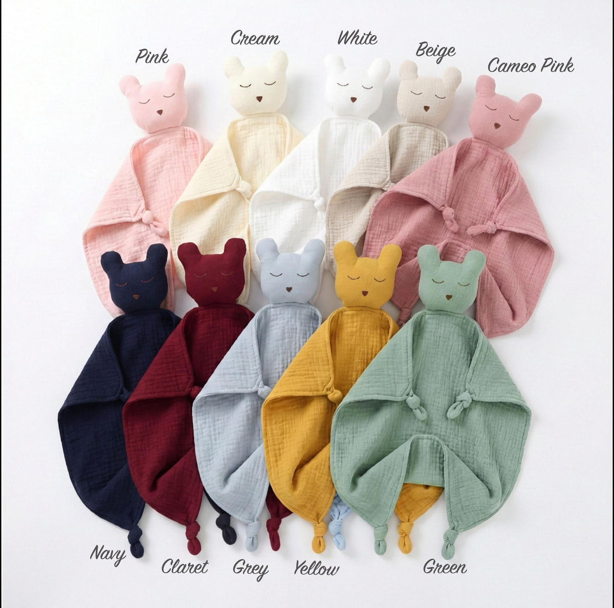 Personalized Organic Cotton Bear Lovey, Custom Name Embroidery, Baby Gift