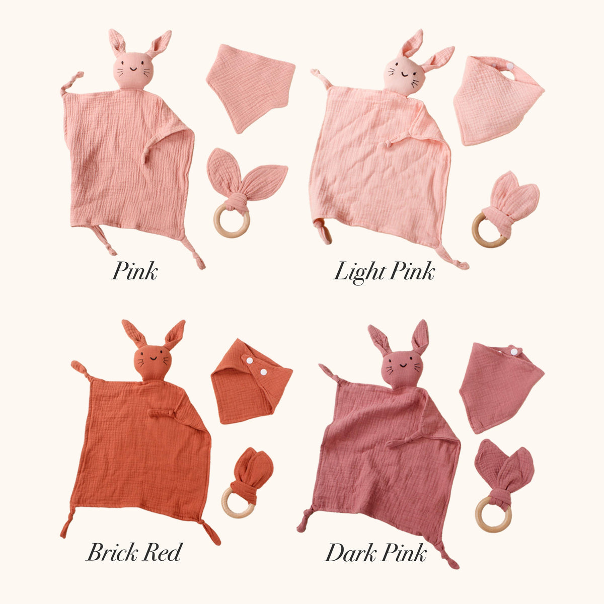 Baby Bunny Soothing Towel Set: Muslin Comforter, Bib & Teether Ring
