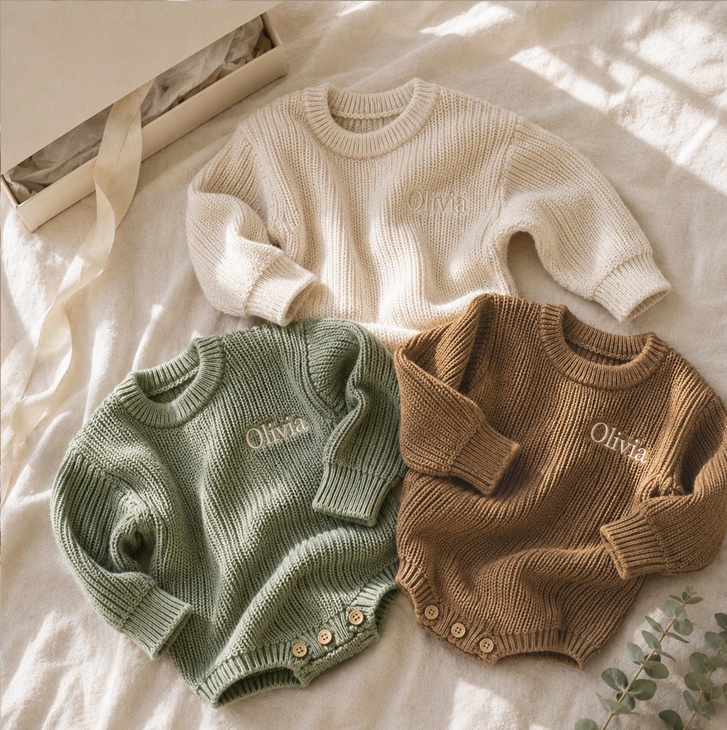 Personalized Baby Knit Romper, Embroidered Name Baby Outfit, Newborn Coming Home Outfit, Baby Shower Gift