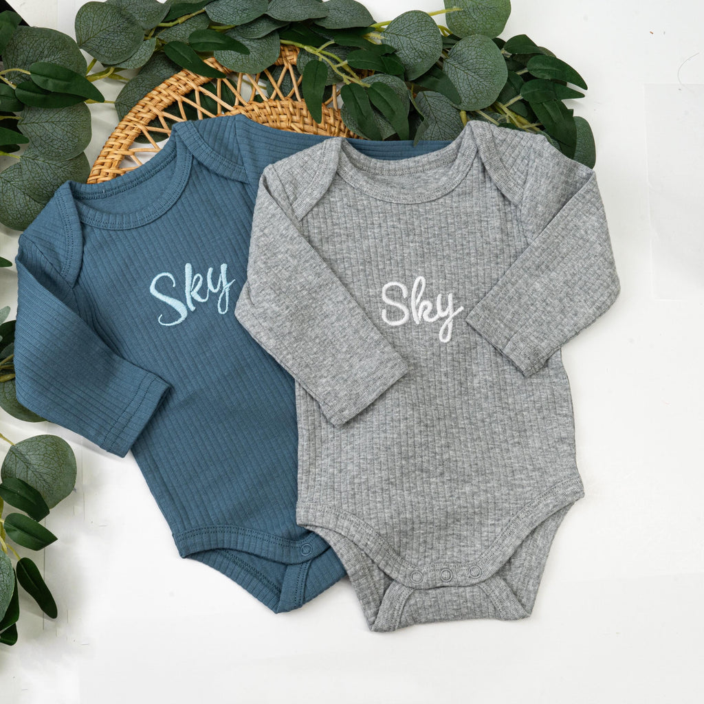 Personalized Embroidered Baby Bodysuit | Organic Cotton Name Onesie, Neutral Style