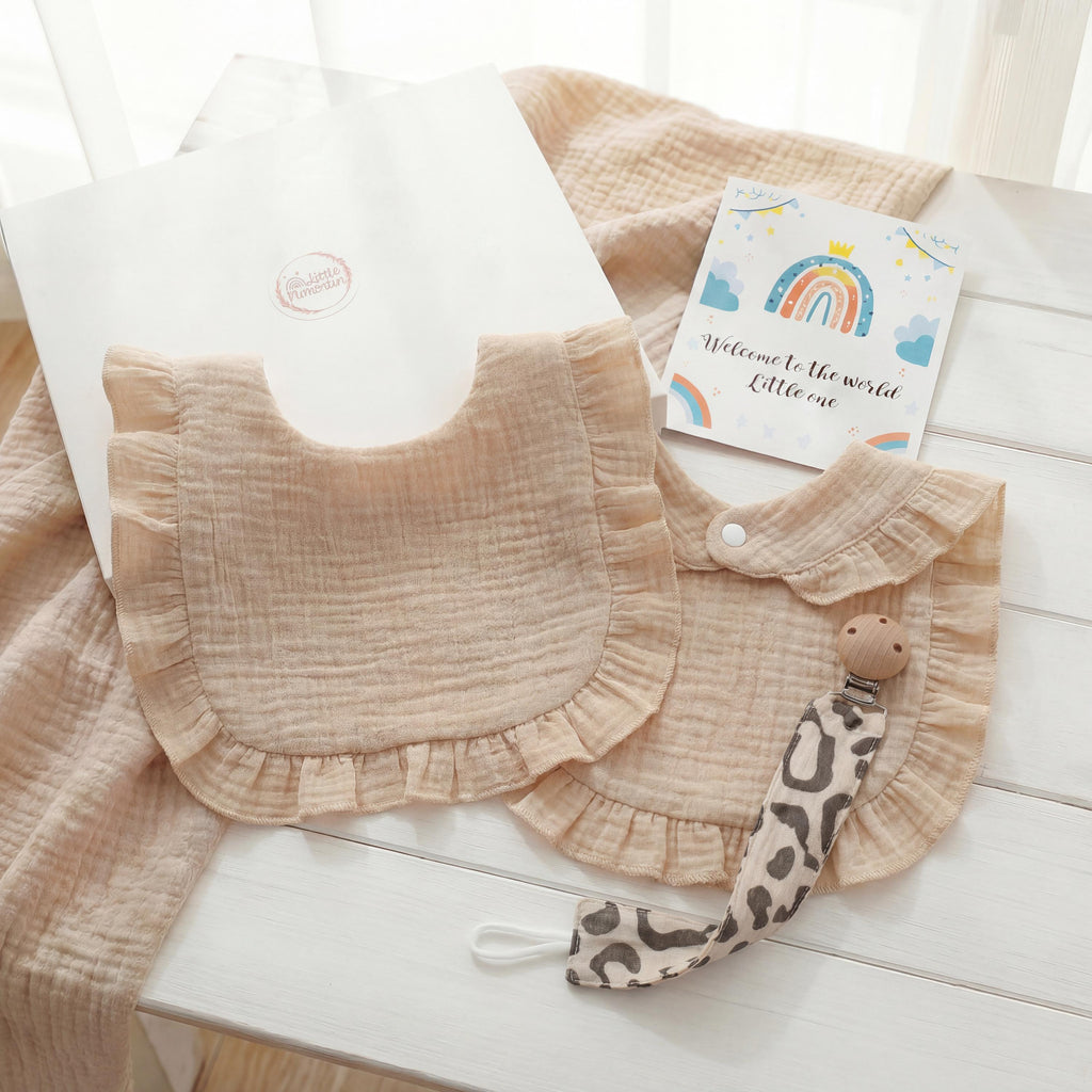 Personalized Muslin Baby Gift Set, Embroidered Bib & Pacifier Clip