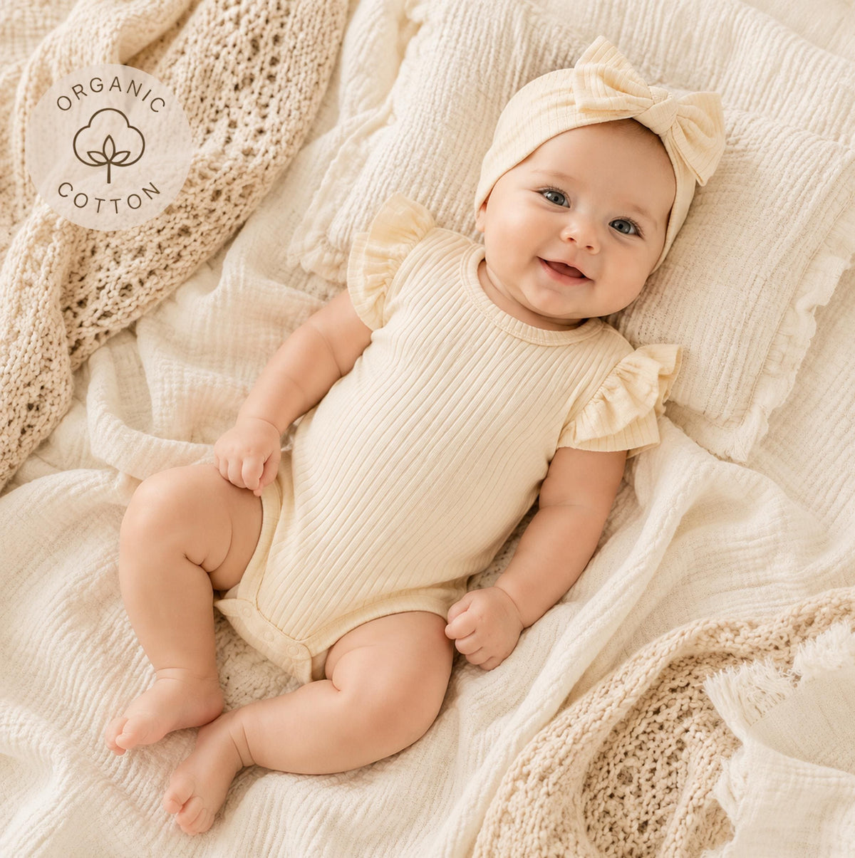 Personalized Organic Cotton Baby Bodysuit and Headband Set, Newborn Coming Home Outfit