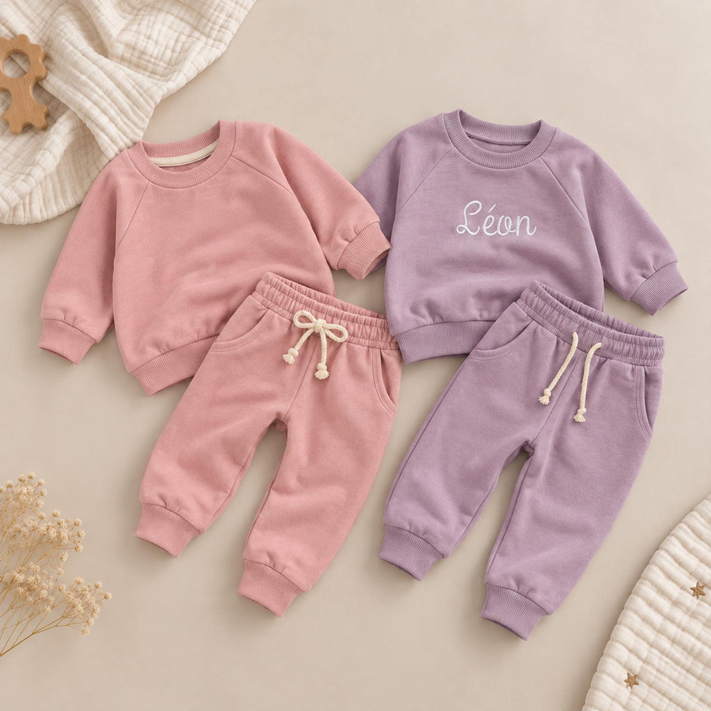 Personalized Baby Outfit, Organic Cotton Sweatshirt & Jogger Set, Embroidered Name Toddler Outfit, Baby Boy Girl Clothes, Baby Gift