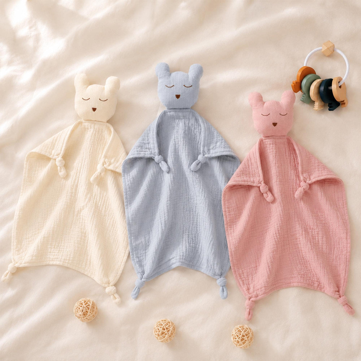 Personalized Organic Cotton Bear Lovey, Custom Name Embroidery, Baby Gift