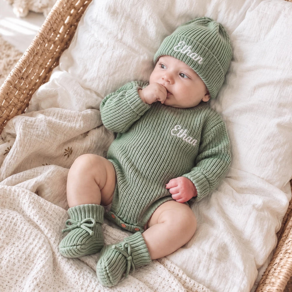 Personalized Baby Knit Romper, Embroidered Name Baby Outfit, Newborn Coming Home Outfit, Baby Shower Gift