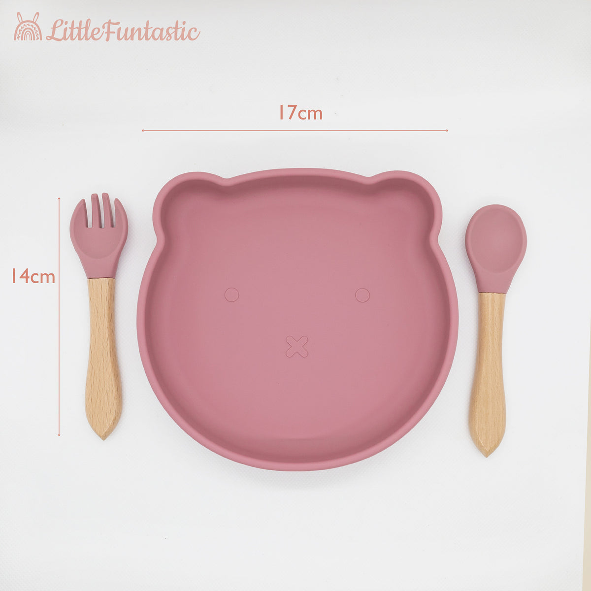 Personalized Bear Silicone Weaning Set | Engraved Wooden Spoon Fork Mealtime Tableware