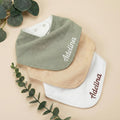 Organic Cotton Baby Bandana Bib, Personalized Name Embroidery, Neutral Drool Bib