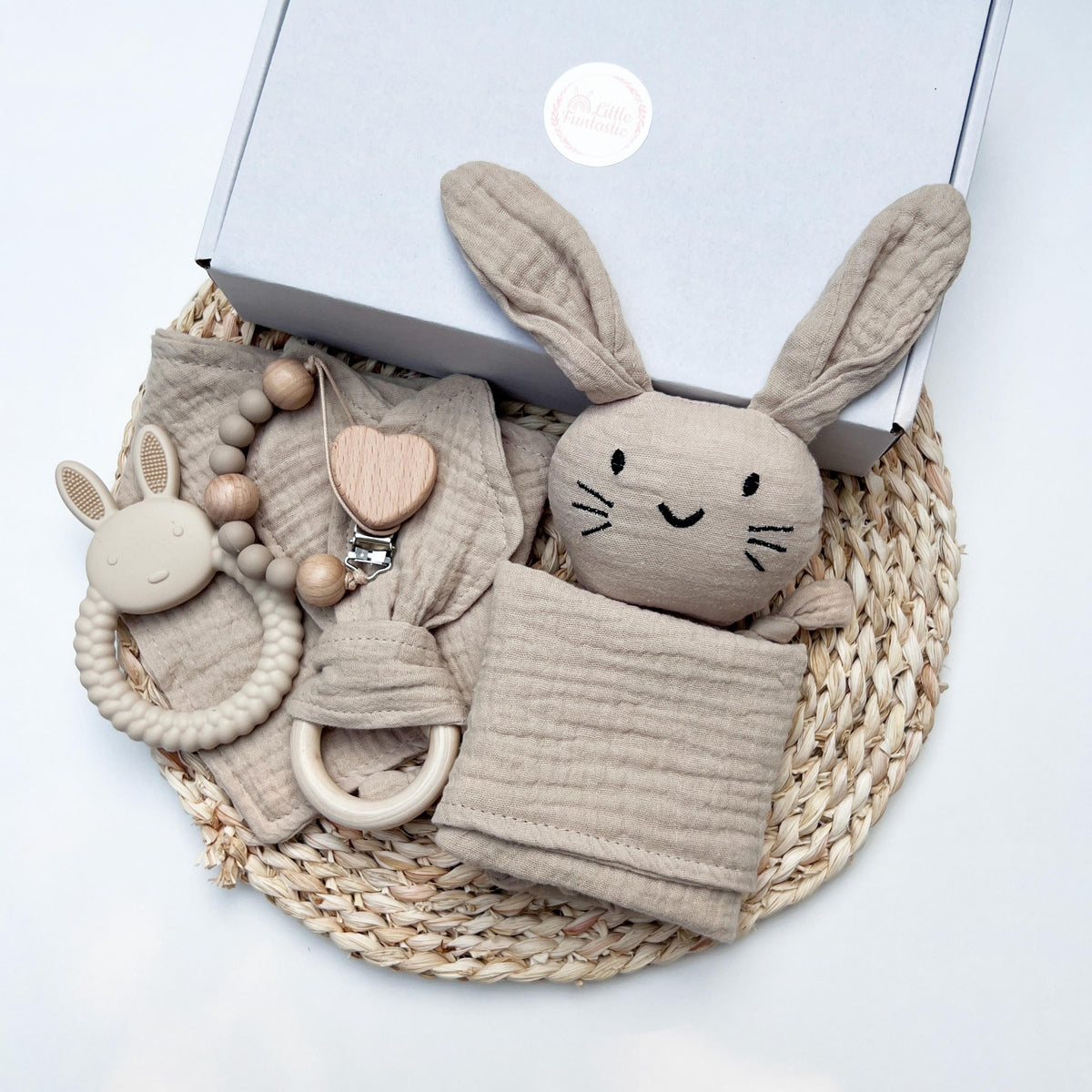 Personalized Bunny Lovey Gift Set – Embroidered Muslin Baby Toy