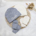 Personalized Embroidery Baby Beanie Set | Baby Hat and Mittens with Name | Soft Non-Toxic Baby Gift for Under 1 Year Old