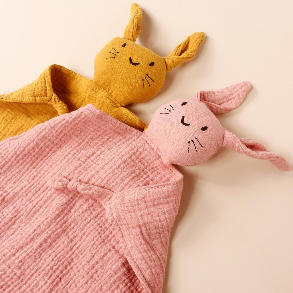 Baby Bunny Soothing Towel Set: Muslin Comforter, Bib & Teether Ring