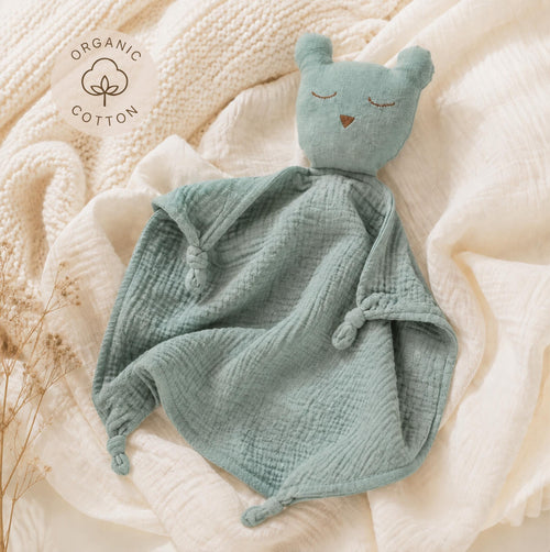 Embroidered Organic Cotton Bear Lovey, Personalized Baby Gift
