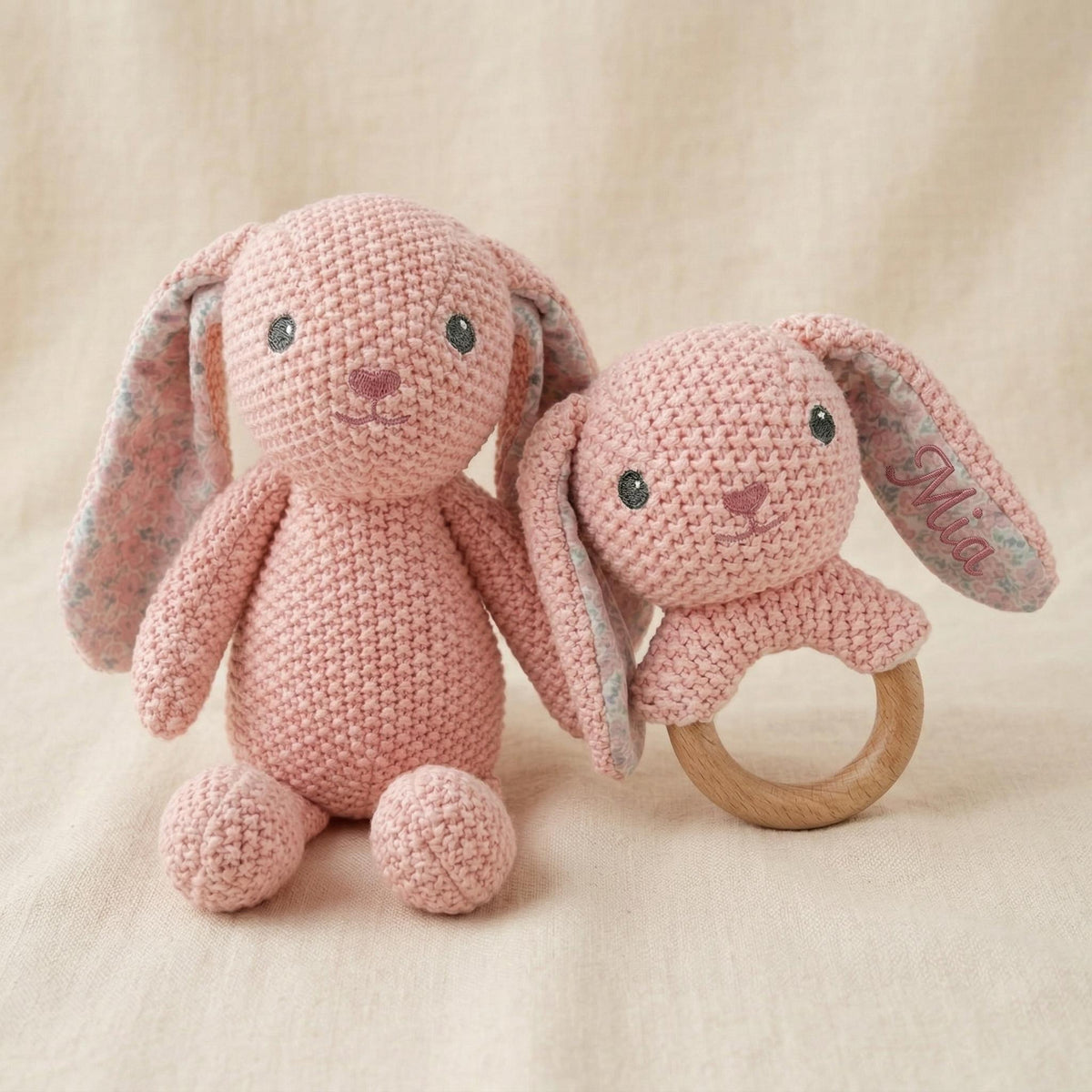 Personalized Bunny Lovey Set | Crochet Bunny Rattle Toy | Custom Name Baby Gift | Newborn Gift Girl | Baby Shower Gift