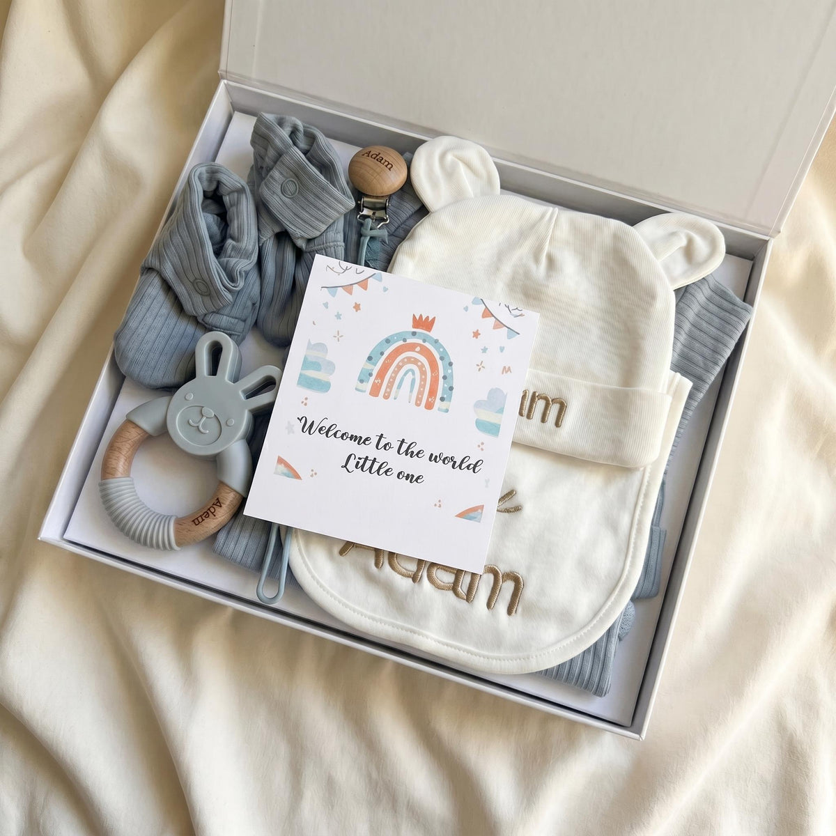 Personalized Baby Boy Gift Set | Organic Cotton Baby Bodysuit & Socks | Custom Name Newborn Gift Box | Baby Shower Gift Ready