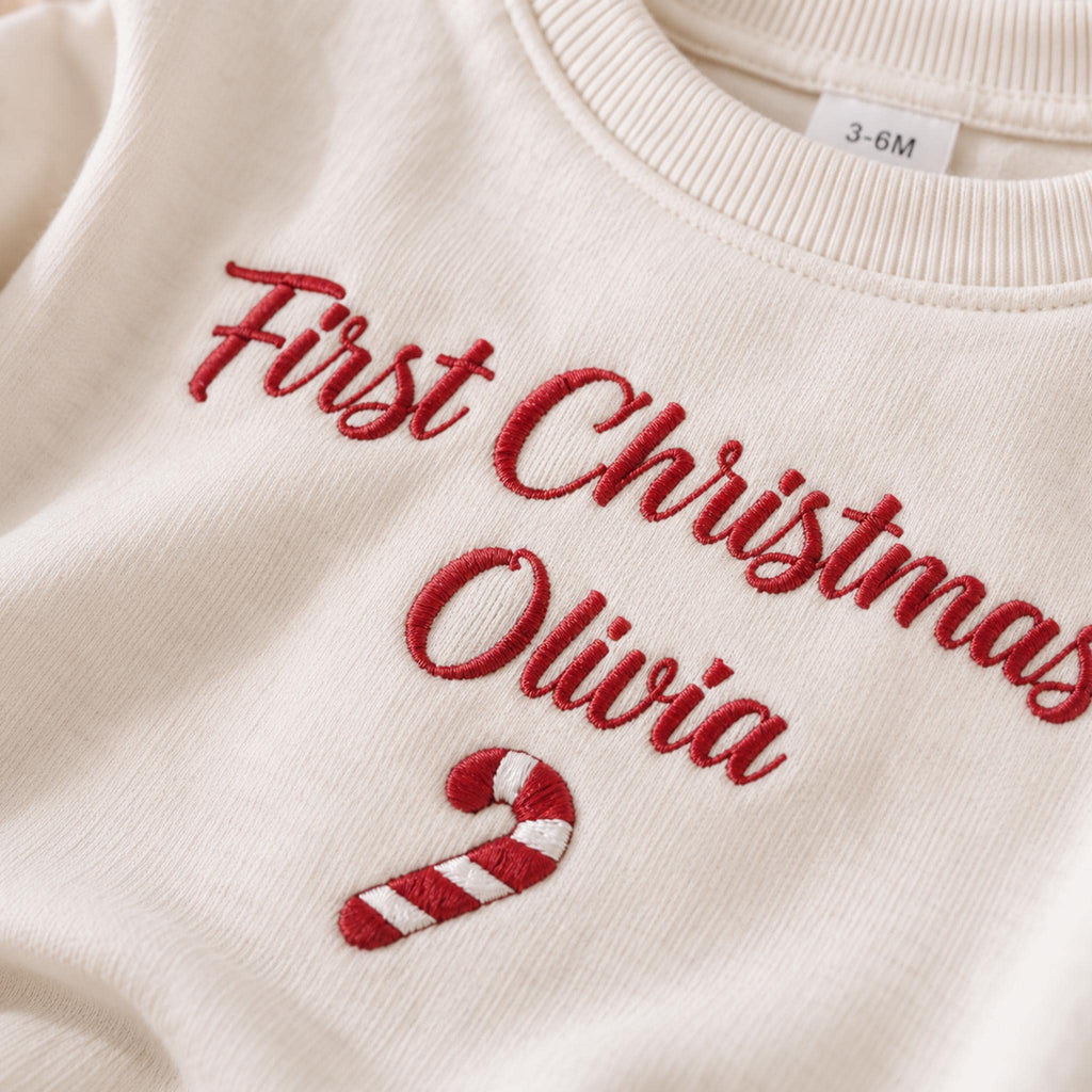 Personalized Christmas Baby Romper & Bunny Lovey Set, Organic Cotton Baby Outfit, Embroidered Name, Baby’s First Christmas Gift